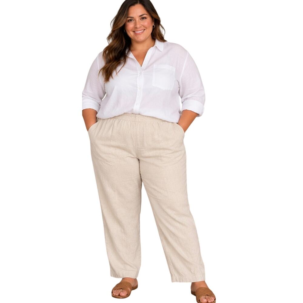 Old Navy High Rise Linen Blend Crop Pants, Beige Pull On, Plus Size 4X, NWT